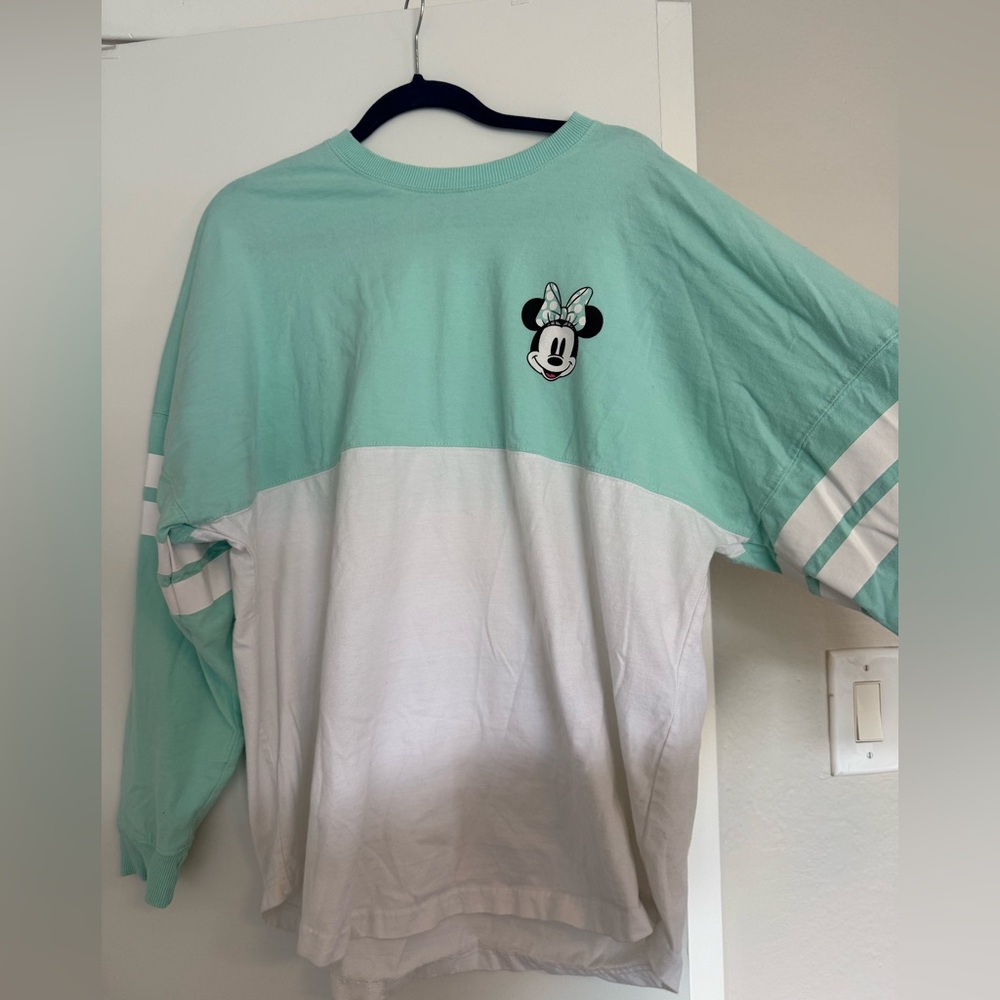 Disney Green and White Long Sleeve Tee with Minnie Mouse